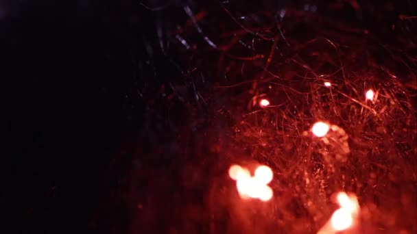 Ateş Lifleri Ile Hareket Ederken Çelik Yün Yanma Makro — Stok video