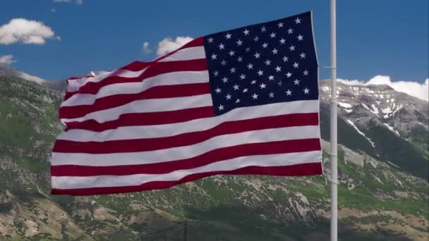 風に吹かれてドローンから撮影したアメリカ国旗の眺め — ストック動画