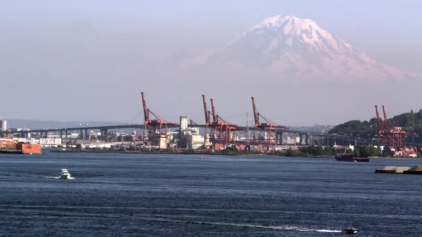 Över Rainier Från Puget Sound Seattle — Stockvideo