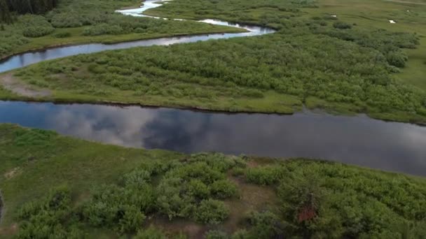 Flying Winding River Looking Ground — Stock Video