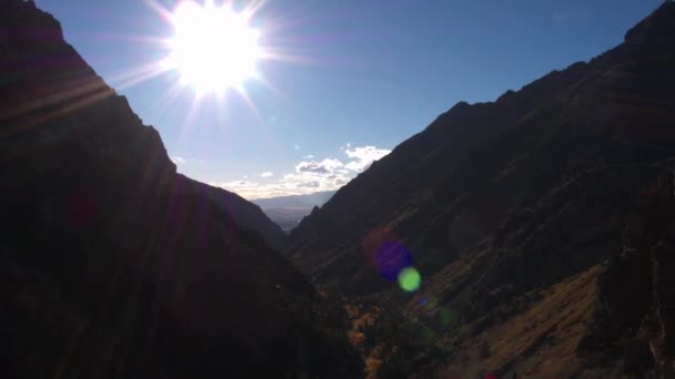 Aerial View Sun Shining Utah Canyon Blue Skies — Stock Video