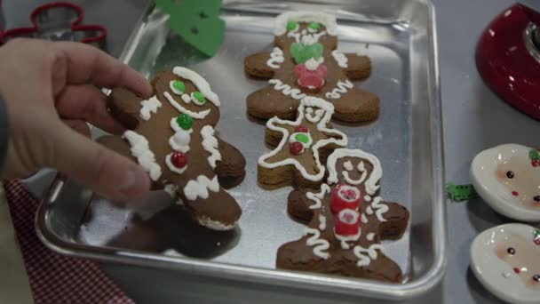 Rotating View Gingerbread Cookies Pan One Placed Next Others — Stock Video