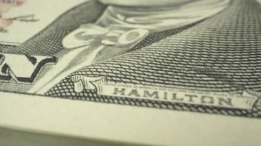Makro görünümünde 10 dolarlık fatura üzerinde Hamilton hareket.