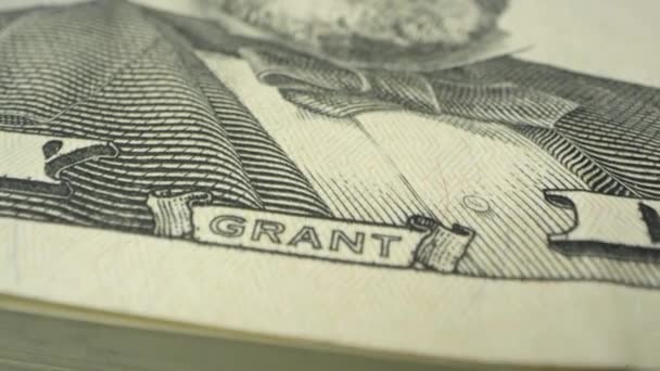 Moving Ulysses Grant Dollar Bill Macro View Pile — Stock Video