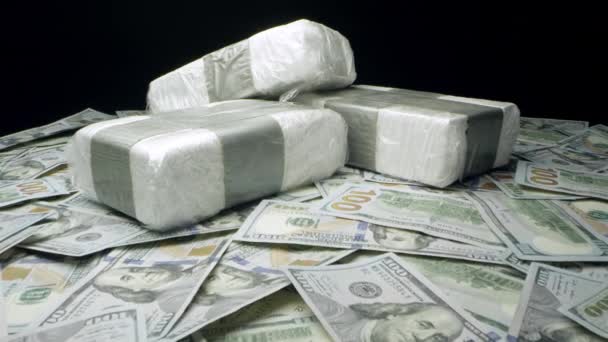 Slow Push Bricks Drugs Table Top Money — Stock Video