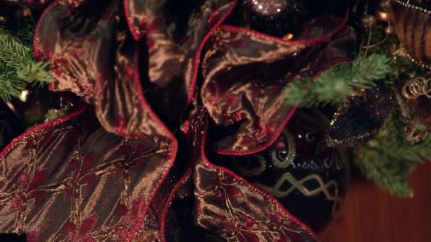 Close Weergave Pannen Door Lint Christmas Decor — Stockvideo