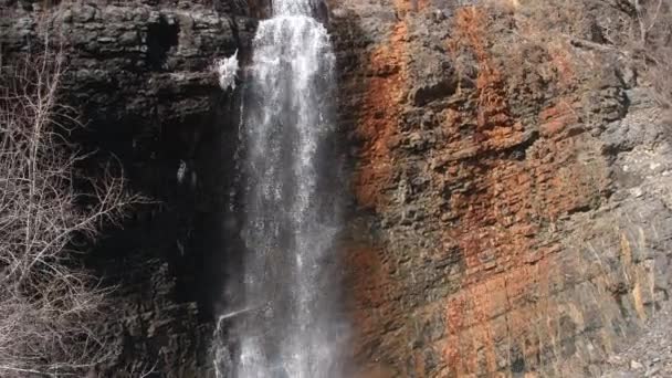 Panning View Waterfall Flying Small Tree — Stock Video