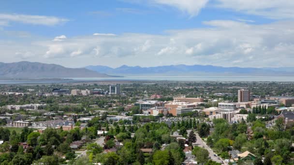 Upływ Czasu Widokiem Provo Kierunku Utah Lake Powyżej Kampusu Byu — Wideo stockowe