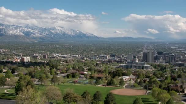 Lapso Tiempo Sobre Salt Lake City Recorriendo Valle Viendo Ciudad — Vídeos de Stock