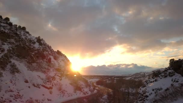 Панорамування Вид Американського Каньйону Виделкою Заході Сонця Перегляд Снігового Ландшафту — стокове відео