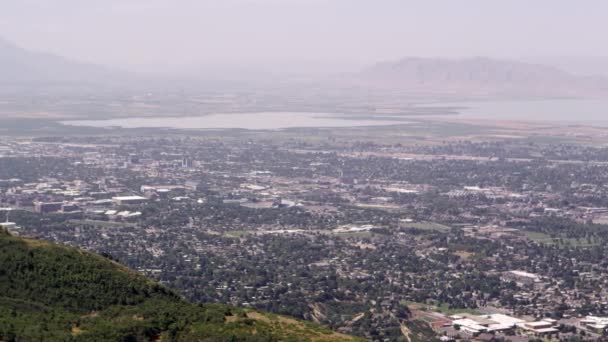 Panning View Utah Valley Smog Fills Air Pollution Wildfires State — Stock Video