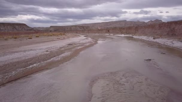 Vol Lent Dessus Une Rivière Peu Profonde Dans Désert Utah — Video