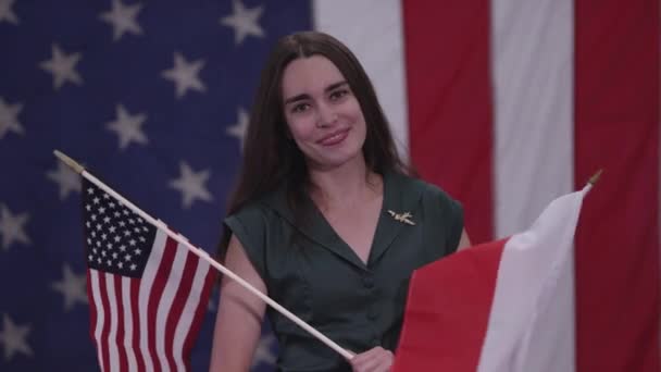 Woman Holding Flag Poland American Flag She Proud Her Heritage — 비디오