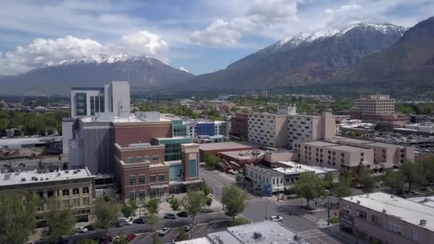 Stoupající Letecký Výhled Nad Budovami Centru Provo Utah Směřující Svobodě — Stock video