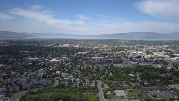 Flygfoto Över Utah Valley Mot Utah Lake Visning Centrum Provo — Stockvideo
