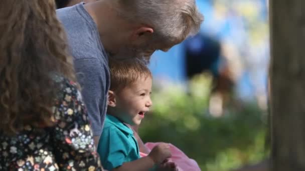 Apa Fia Mosolygott Játszik Mert Lógni Csoportban Mert Nevetni Egy — Stock videók