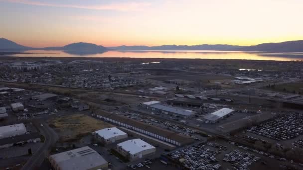 Luftaufnahme Der Salzsee Stadt Bei Sonnenuntergang Usa — Stockvideo