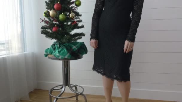 Bella Donna Sta Posando Vicino All Albero Natale — Video Stock