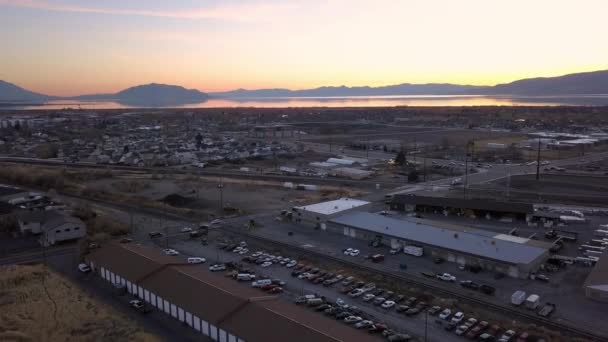 Flygvy Över Salt Lake City Vid Solnedgången Usa — Stockvideo