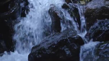 Nehirdeki kayaların üzerinden akan su yavaşça akıyor..