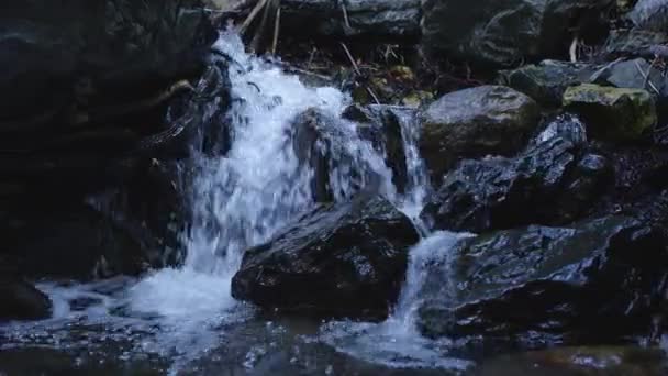 Vista Panorâmica Pequena Cachoeira Rio Contra Rochas Escuras American Fork — Vídeo de Stock