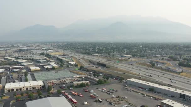 Aerial View Industrial Business Area Slowly Rotating Utah County Looking — Stock Video