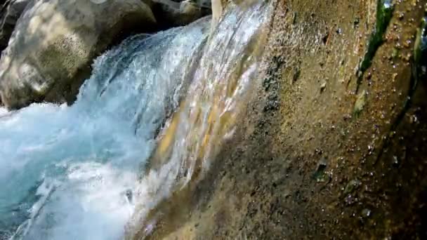 Side View Waterfall Flowing Rock River Moving Slow Motion Utah — Stock Video