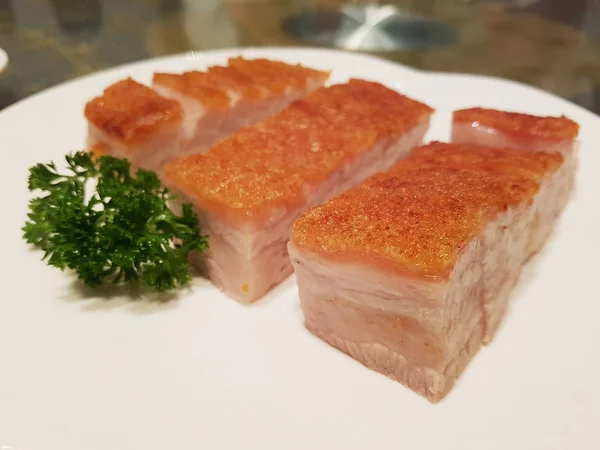 Disc Delicios Chinezesc Burtă Crocantă Porc Servirea Restaurant — Fotografie, imagine de stoc