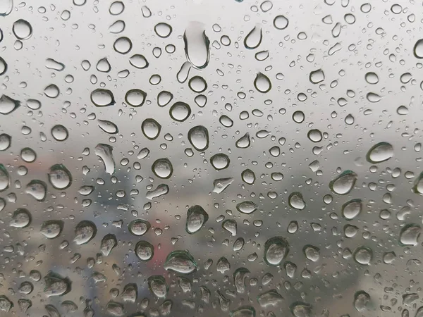 Chuva Cair Janela Ver Thru Cidade Chuva Embaçada — Fotografia de Stock