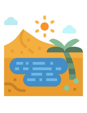 Plajı ve denizi olan adanın düz tasarım çizimi