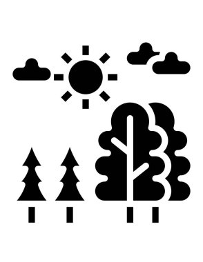 Ağaç ve ağaç simgeleri yerleştirildi. vektör illüstrasyonu