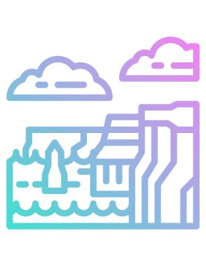 Şehir ve bulutlarla modern şehir manzarasının vektör çizimi