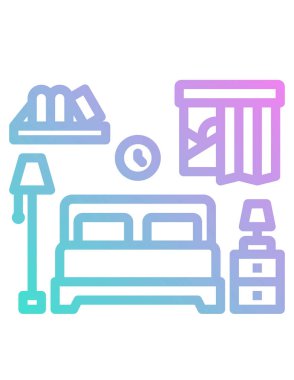 Yatak odası modern düz biçim vektör illüstrasyonu.