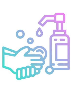 Temizlik ve çamaşır makinesi illüstrasyonuyla el ele tutuşan su şişesi