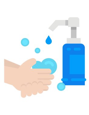 Temizlik ve çamaşır makinesi illüstrasyonuyla el ele tutuşan su şişesi