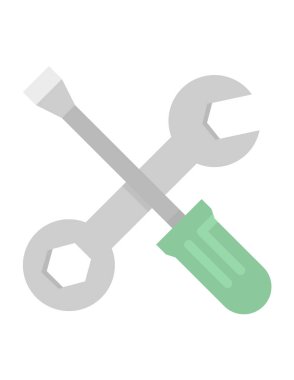 İngiliz anahtarı ve tornavida düz simgesi, vektör illüstrasyonu 