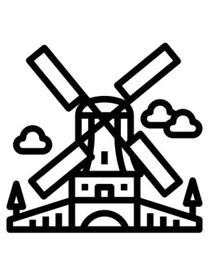 Düz biçimli yel değirmeni simgesi beyaz arkaplanda izole 