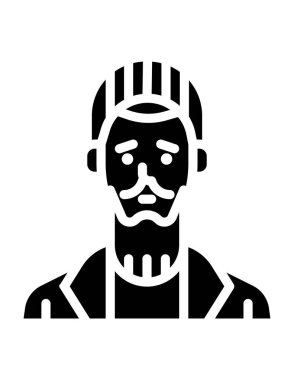 Kasklı, sakallı ve bıyıklı bir adamın vektör çizimi.