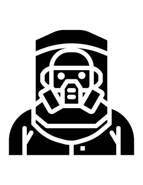 Koruyucu giysi ve gaz maskeli kişinin vektör çizimi