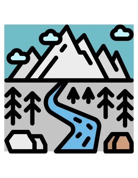 Paisaje Con Montañas Río — Vector de stock