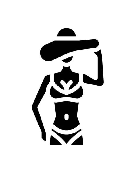白地に隔離された黒いスタイルの帽子のアイコンの女性 ベクターイラスト — ストックベクタ