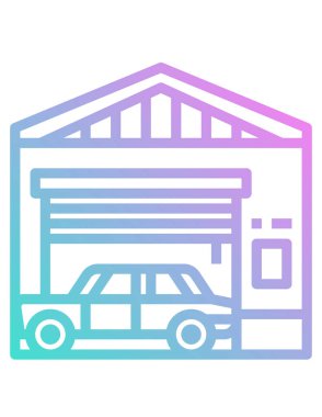 Beyaz arka planda garajdaki arabanın vektör çizimi