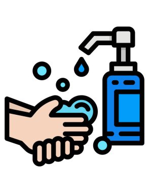 Temizlik ve çamaşır makinesi illüstrasyonuyla el ele tutuşan su şişesi