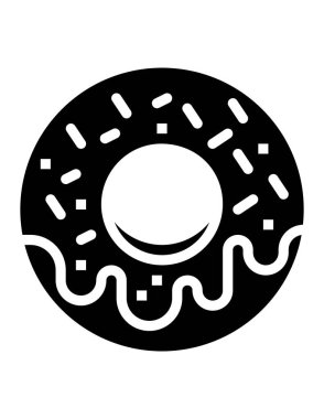 Siyah şekilli donut simgesi beyaz arkaplanda izole edilmiş. fırın sembolü vektör illüstrasyonu