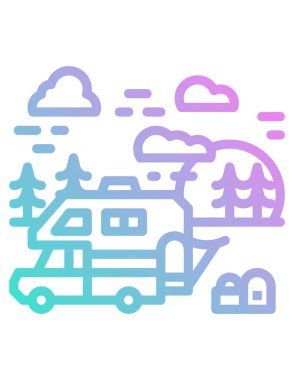 Karavan tatillerinin düz çizgi simgesinin vektör çizimi