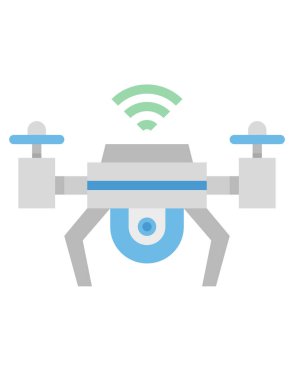 Kamera ikonlu bir dron kuadkopteri. düz vektör illüstrasyonu