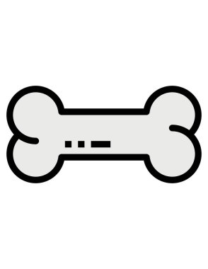 Düz grafik sembolü olan kemik simgesi, siyah renk, beyaz arkaplan.