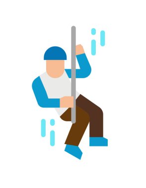 Çizgi film stili kayak çubuğu ikonu olan adam beyaz arka planda izole edilmiş. spor ve fitness sembolü vektör çizimi.