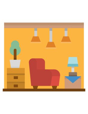 Tablo vektör illüstrasyonlu düz dizayn iç mobilya