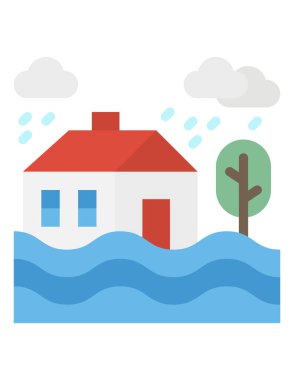 Denizdeki bir evin vektör çizimi